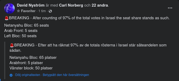 Netanyahus Block Leder Israeliskt Val