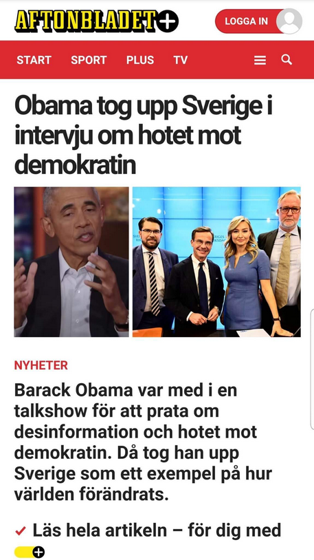 Obama Tar Sverige Som Exempel