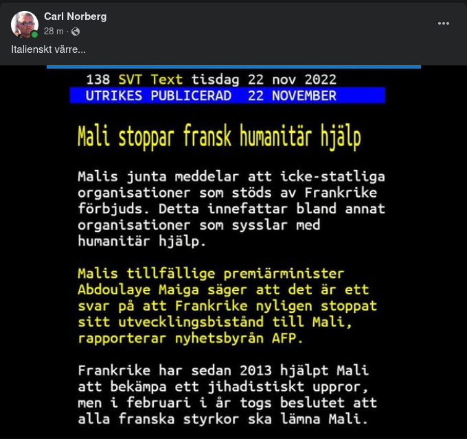 Mali Stoppar Fransk Hjälp