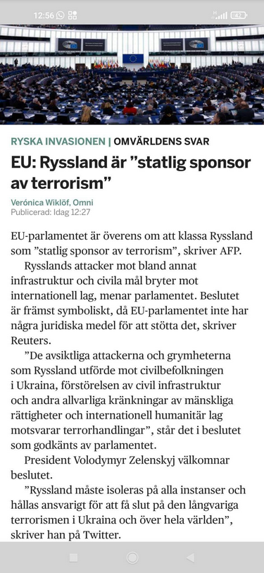 EU Klassar Ryssland Som Statlig Terroristsponsor