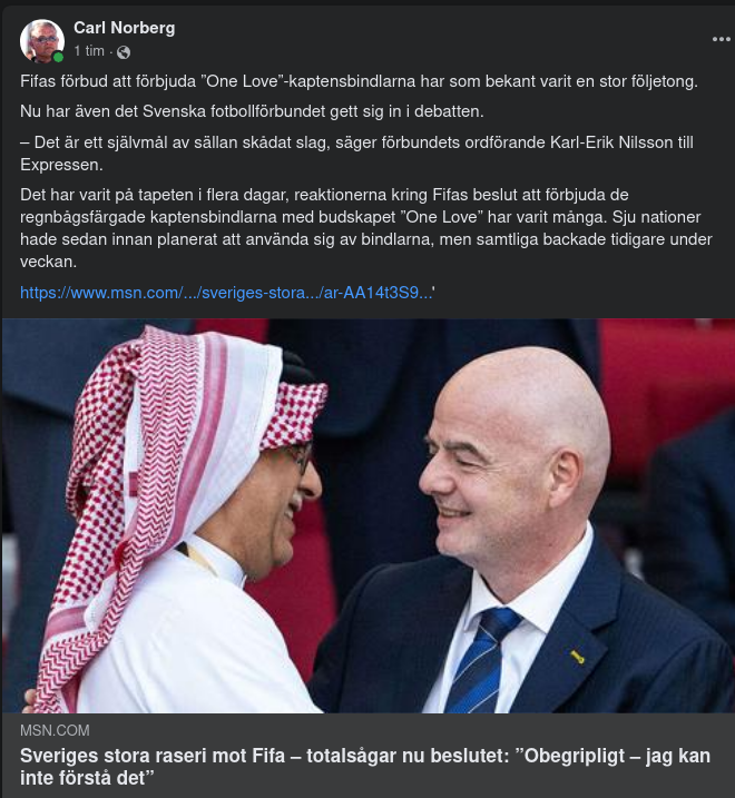 Svenskt Fotbollsraseri Mot Fifa Över Färgade Kaptensbindlar