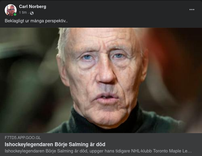 Börje Salming Död