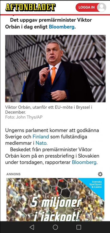 Ungern Uppger Att De Kommer Att Godkänna Svensk & Finsk Nato-Ansökan