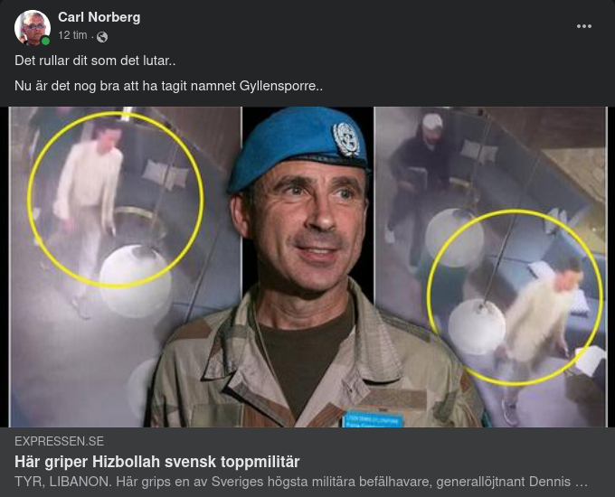 Hizbollah Griper Svensk Toppmilitär