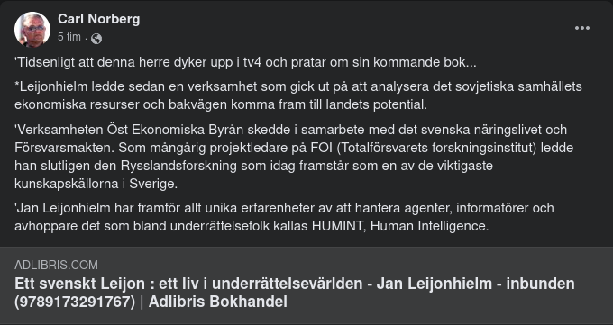 Bok Från Leijonhielm - En Nestor Inom Den Svenska Underrättelsevärlden