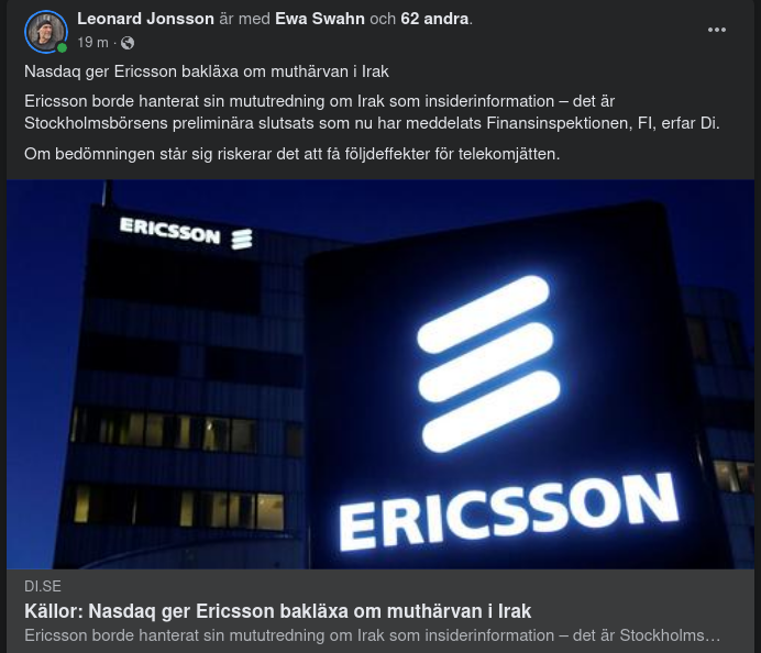 Nasdaq Bakläxar Ericssons Hantering Av Irakisk Muthärva