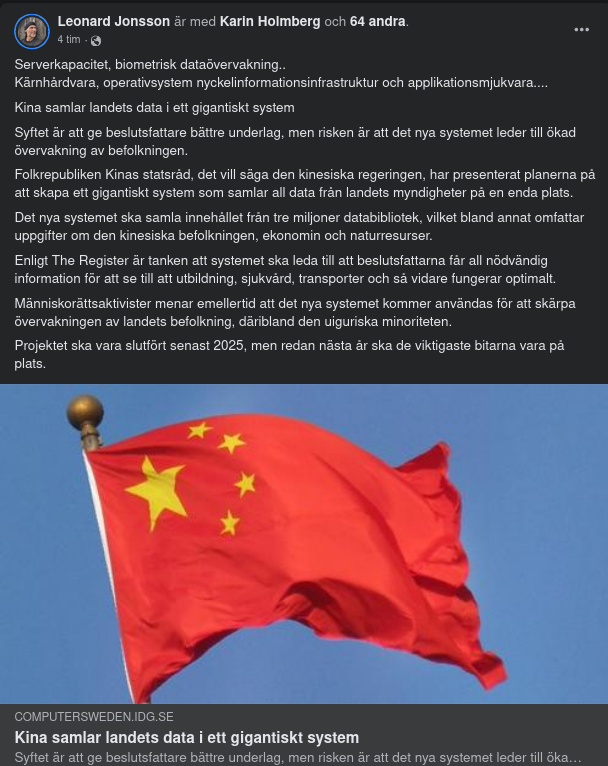 Gigantiskt Datasystemsamlande Kina