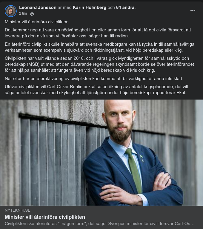 Ministervilja Till Civilpliktsåterinförande