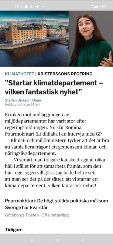 Startat Klimatdepartement En Fantastisk Nyhet