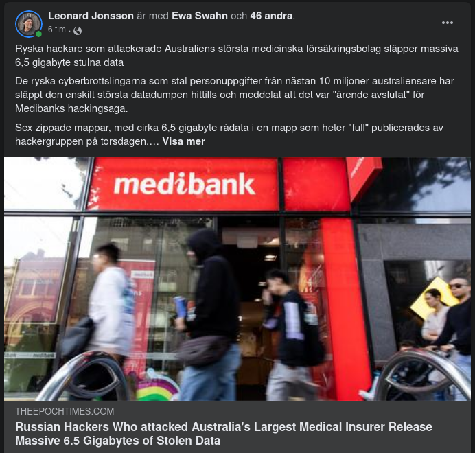 Hackad Massiv Datadump Från Medibank Släppt