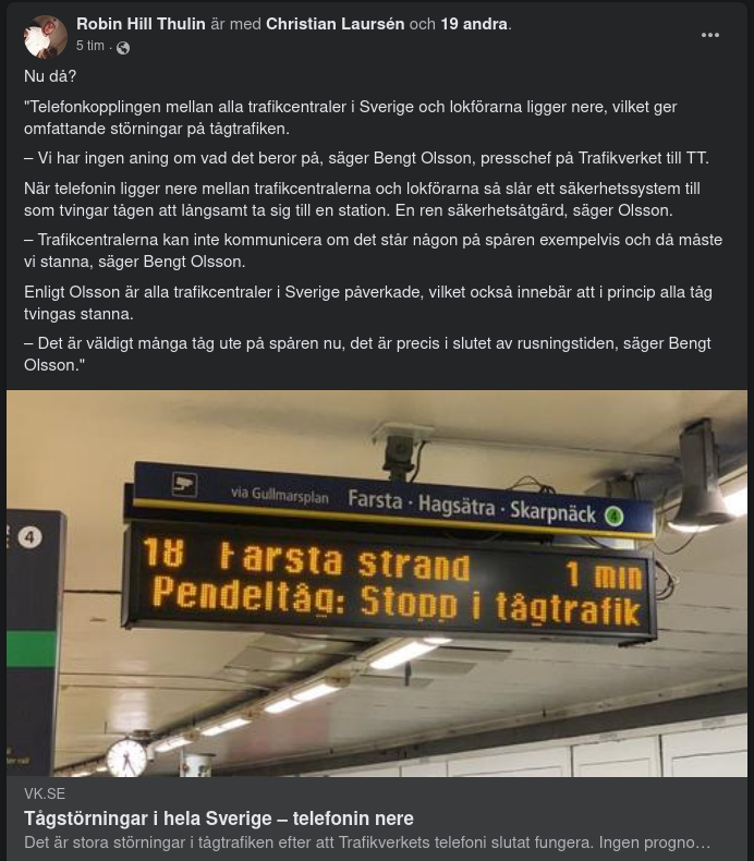 Omfattande Störningar För Tågtrafik Efter Telefonkopplingsavbrott