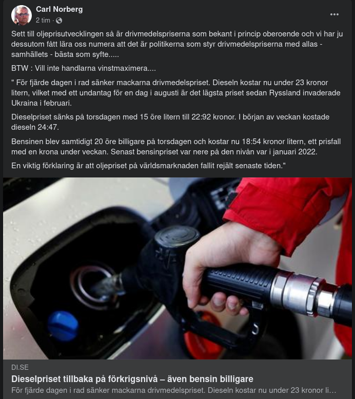 Förkrigsnivå På Drivmedelspris