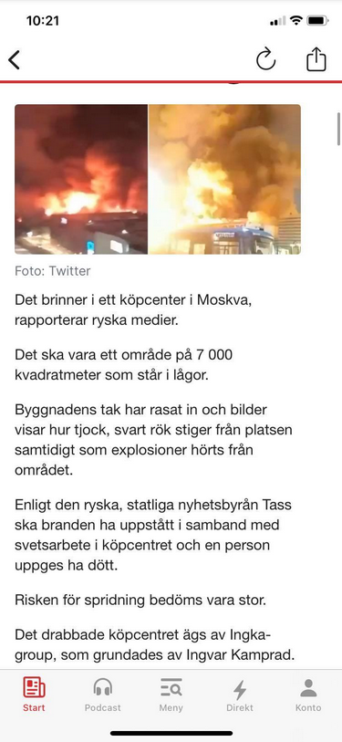 Ingka-Group Ägt Köpcenter Brinner I Moskva