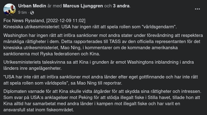 Kina Om Amerikanskt Sanktionsförfarande