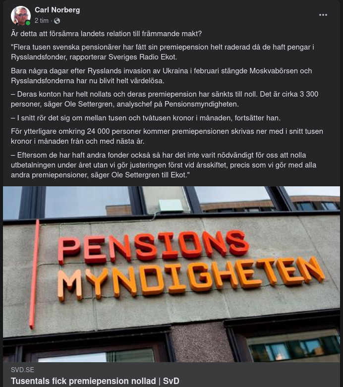 Nollad Premiepension Från Rysslandsfonder