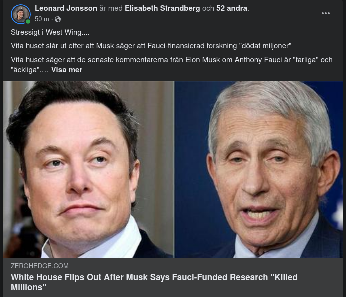 Äckligt & Farligt Från Vita Huset Om Påståenden Angående Fauci-Finansierad Forskning Från Musk