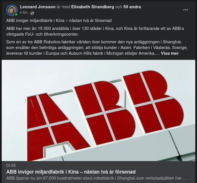 ABB Inviger Kinesisk Miljardfabrik