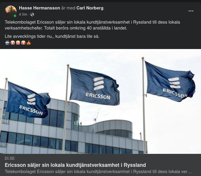 Ericsson Säljer Lokal Rysk Kundtjänstverksamhet