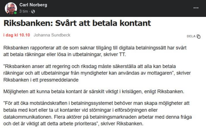 Riksbanken & Kontantbetalningssvårigheten