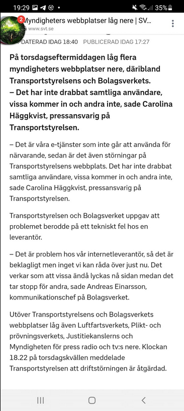 Flertal Myndighetssidor Nere