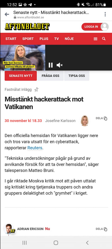 Vatikanen Misstänkt Hackerattackerad