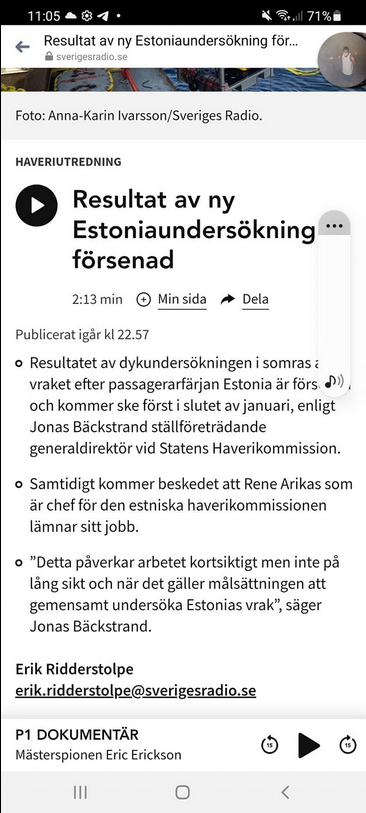 Estoniaundersökningsresultat Försenat