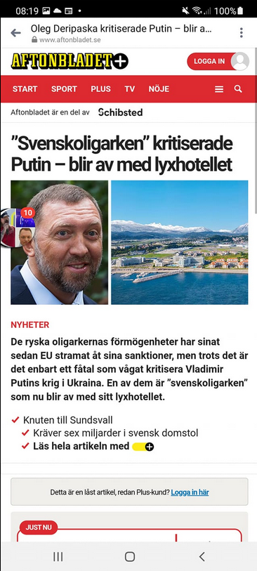 Putinkritiserande Svenskoligarken Deripaska Förlorar Lyxhotell