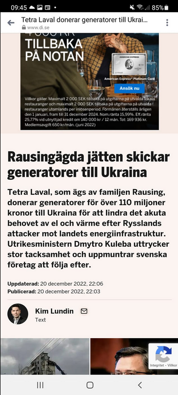 Tetra Laval Donerar Generatorer Till Ukraina