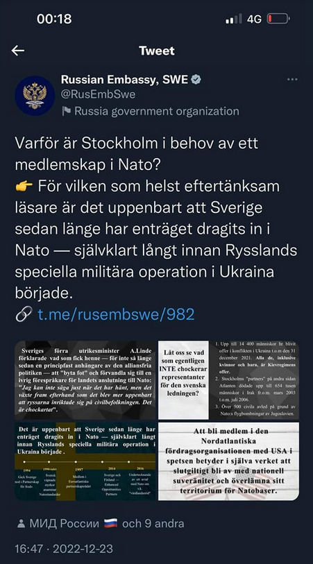 Stockholmsbehov Enligt Ryska Ambassaden