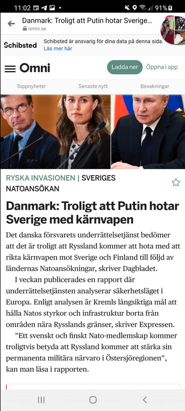 Danmark Ser Troligt Ryskt Kärnvapenhot Mot Sverige