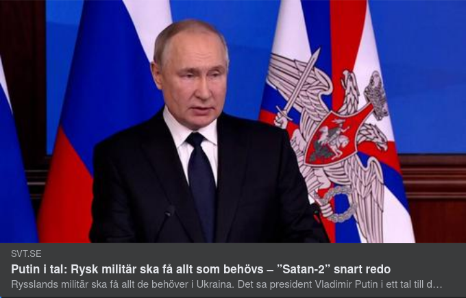 Trummullrande Putin Lovar Militären Allt Som Behövs
