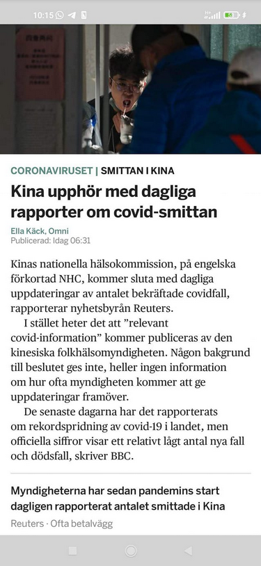 Slut Med Dagliga Covidsmittorapporter I Kina