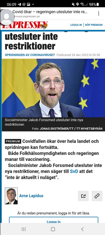 Vaccineringsuppmanande Regering & FHM Utesluter Inte Rstriktioner