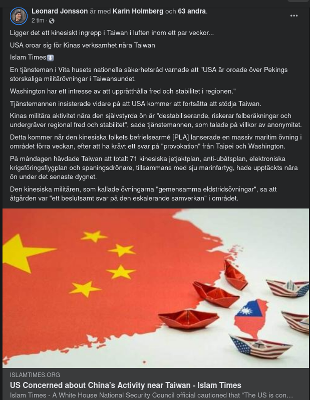 Oroligt USA Angående Kina & Taiwan