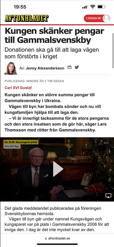 Kunglig Pengagåva Till Gammelsvenskby