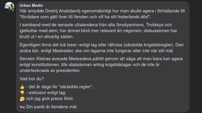 Medvedev Om Krigstider, Regler & Ihågkomna Erfarenheter