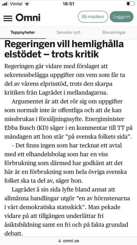 Elstödshemlighållande Regeringsvilja