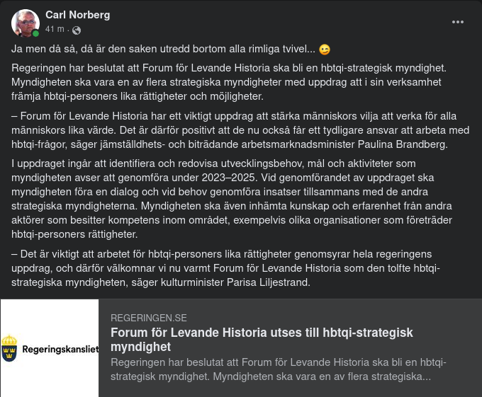Forum För Levande Historia Blir Hbtqi-Strategisk Myndighet