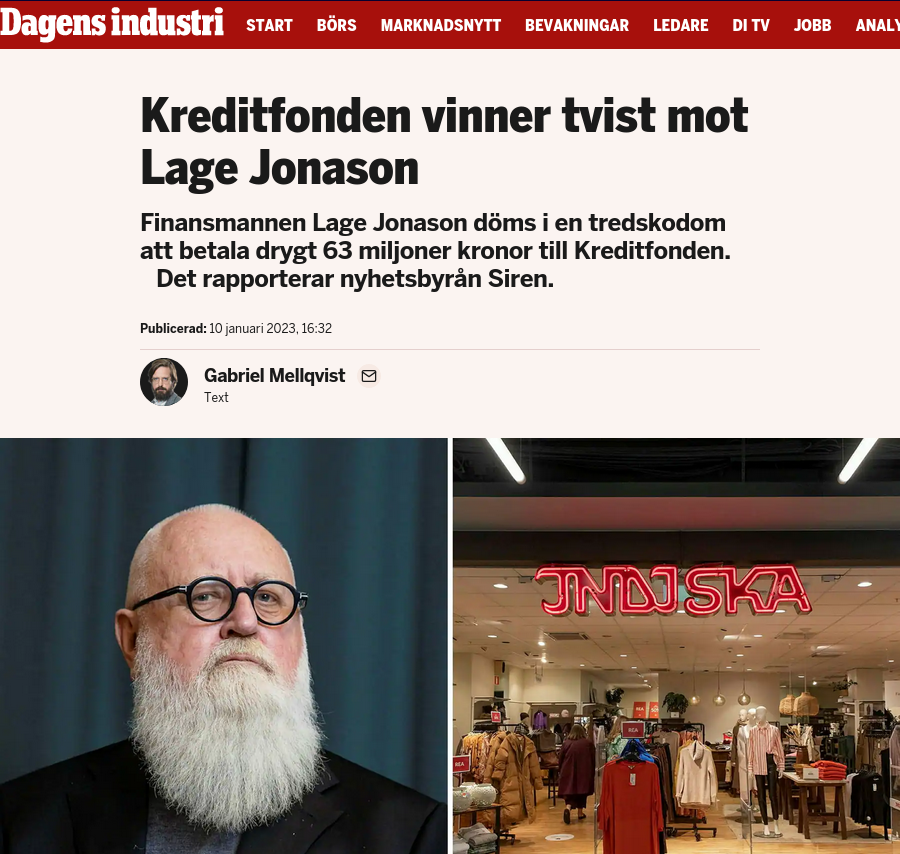 Tredskodom Mellan Kreditfonden & Lage Jonason