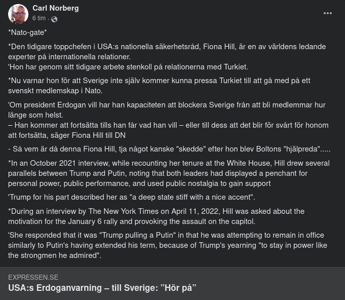 Fiona Hill Varnar Sverige För Erdoğan