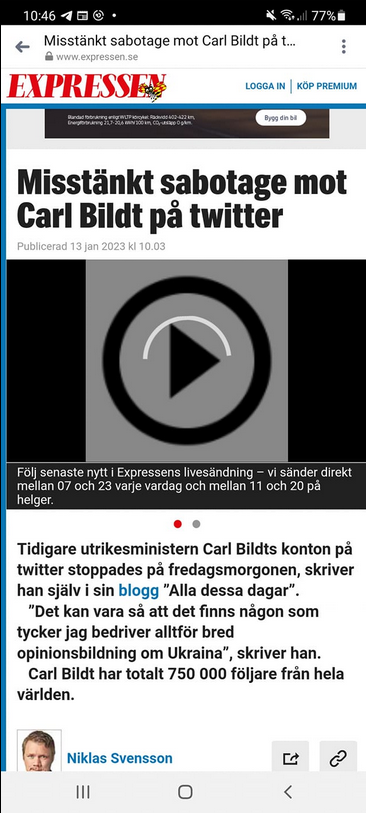 Twittersaboterad Bildt