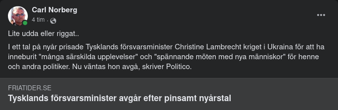 Tysk Försvarsminister Avgår Efter Nyårstal