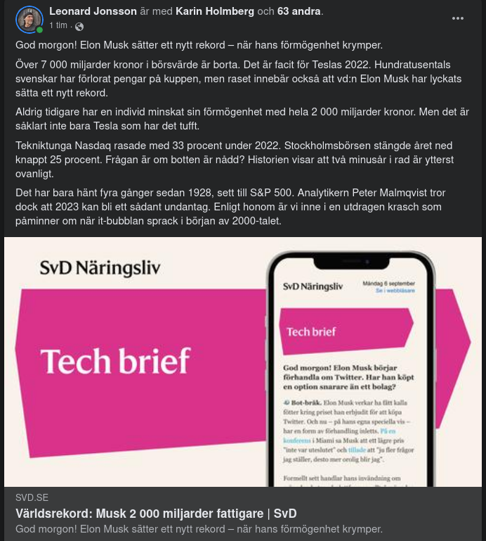 SvD Fokuserar På Muskrekord I Det Ekonomiska Raset