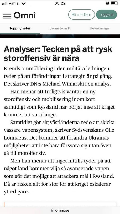 Rysk Storoffensiv Nära I DN & Sydsvenskan