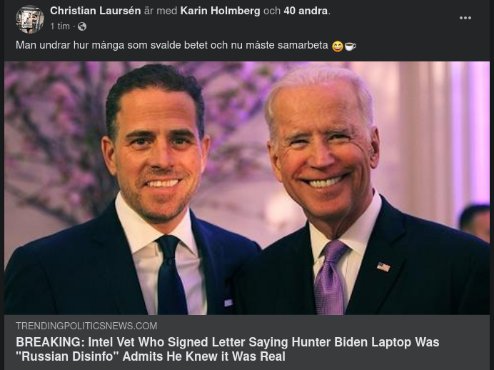 Underrättelsetjänstveteran Erkänner Lögn Om Hunters Laptop