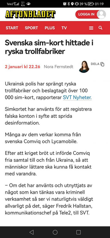 Ryska Trollfabriker Med Svenska Sim-Kort