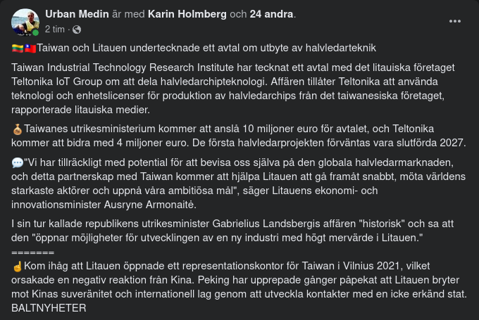 Halvledare, Taiwan, Litauen & Kina