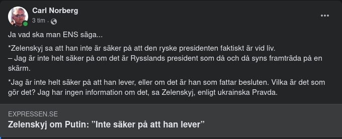 Zelensky Osäker På Om Putin Lever