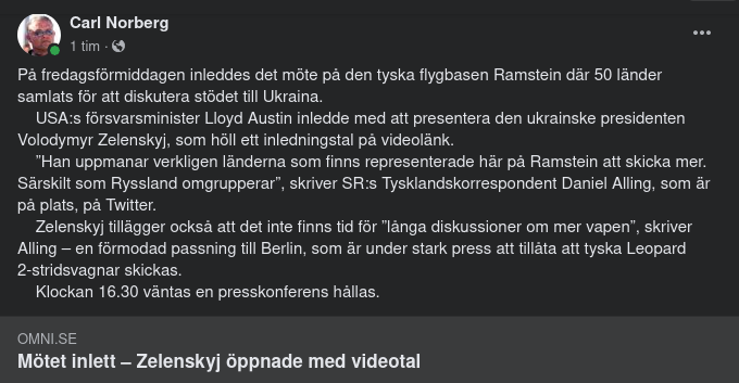 Videotalsinledande Zelensky  På Ramsteinmöte