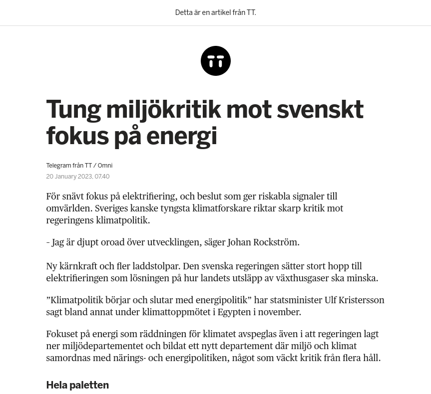 Klimatpolitiskt Trovärdighetssjälvmord Av Rockström